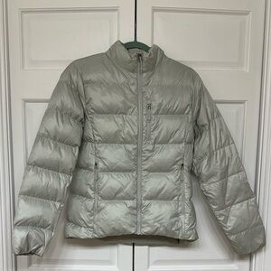 Eddie Bauer 650 Fill Down Puffer Jacket Women’s Silver Sage Gray Full Zip